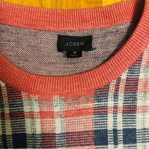 J. Crew Mens Medium Cotton Crewneck Sweater in Orange Summer Plaid - Picture 4 of 7
